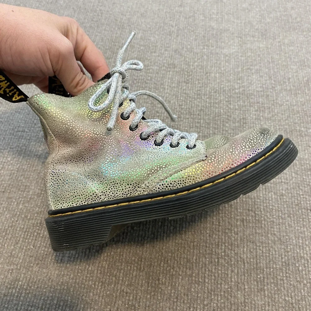 Dr. Martens 1460 Pascal‎ J Boots Kids Size 12 Silver Glitter Rainbow Combat Zip